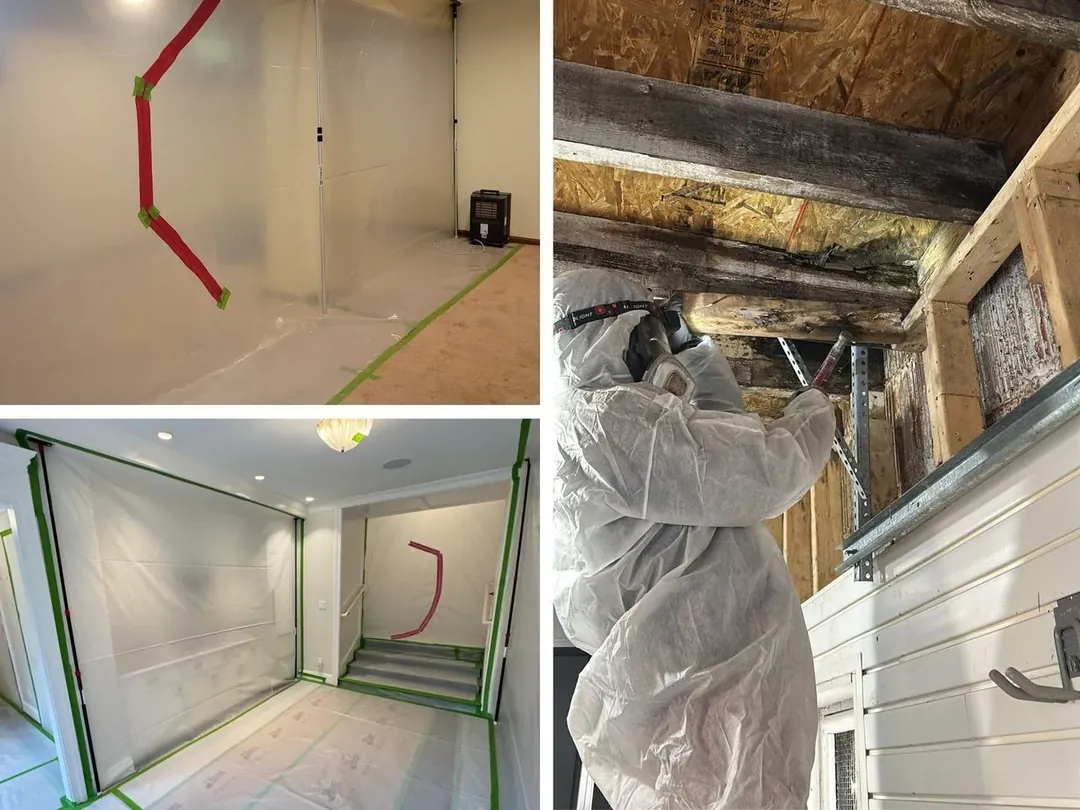 North Coast Restoration crew working inside a sealed containment during mold remediation